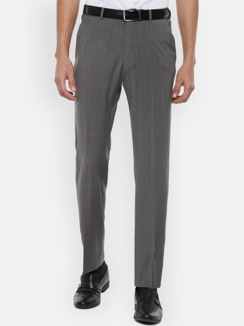 

Louis Philippe Permapress Men Grey Textured Formal Trousers