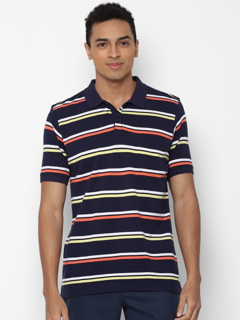 

Allen Solly Men Navy Blue Striped Polo Collar T-shirt