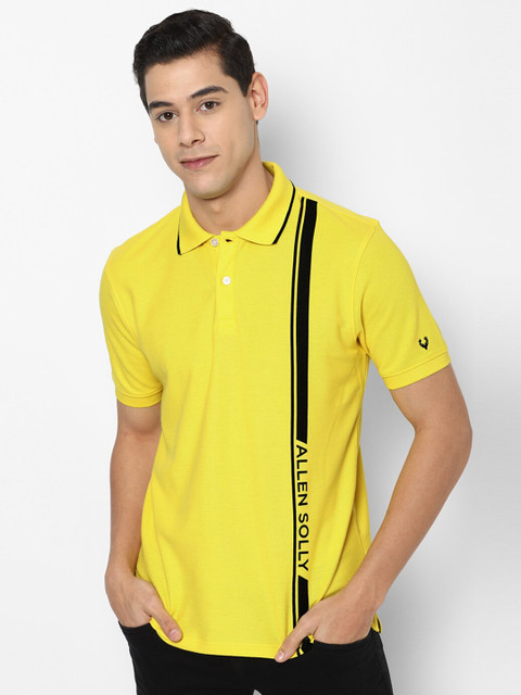 

Allen Solly Men Yellow & Black Brand Logo Printed Polo Collar T-shirt