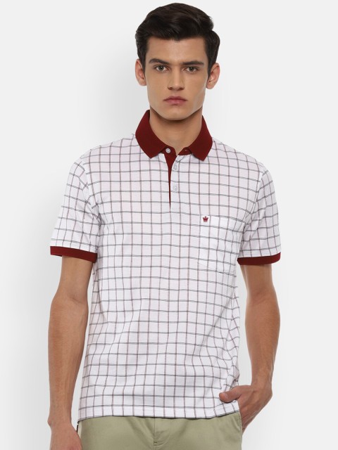 

Louis Philippe Men White & Black Checked Polo Collar Pockets T-shirt