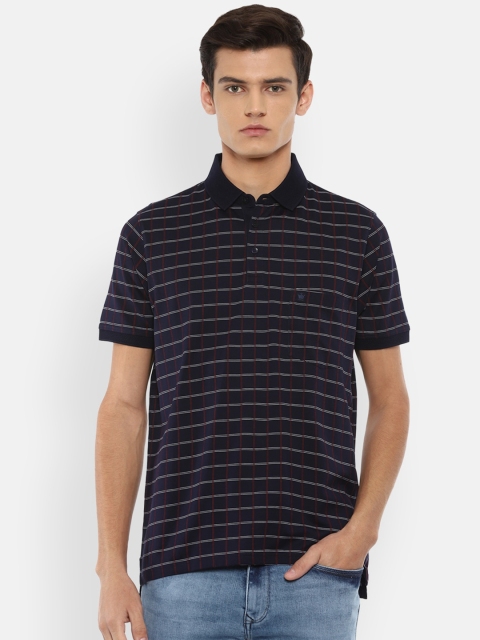 

Louis Philippe Men Navy Blue Striped Polo Collar Pure Cotton T-shirt