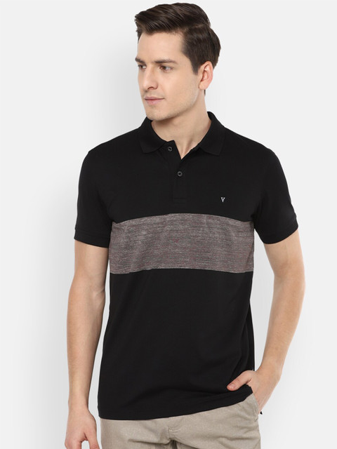 

Van Heusen Sport Men Black Colourblocked Polo Collar Pure Cotton T-shirt