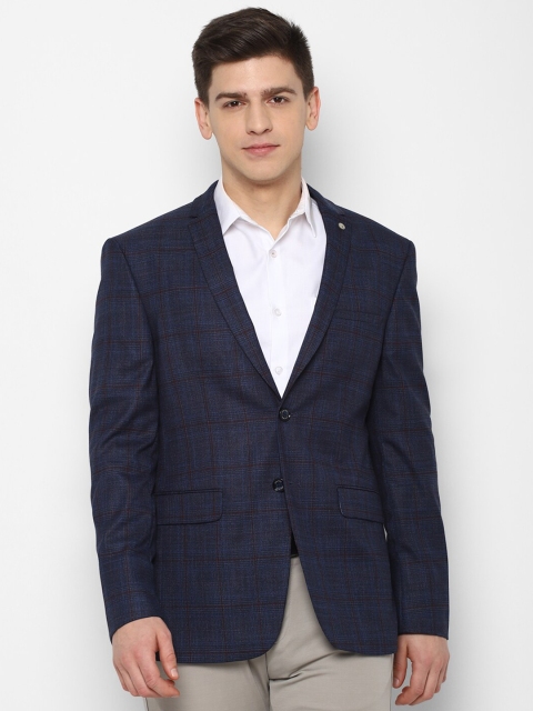 

Allen Solly Men Navy Blue Checked Slim-Fit Single-Breasted Formal Blazer