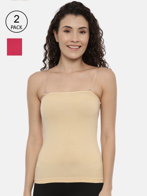 

GOLDSTROMS Women Pack Of 2 Solid Cotton Camisoles, Beige