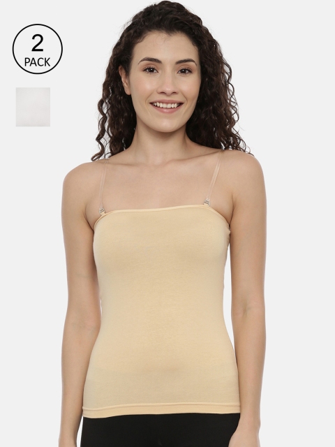

GOLDSTROMS Women Pack Of 2 White & Beige Solid Camisoles