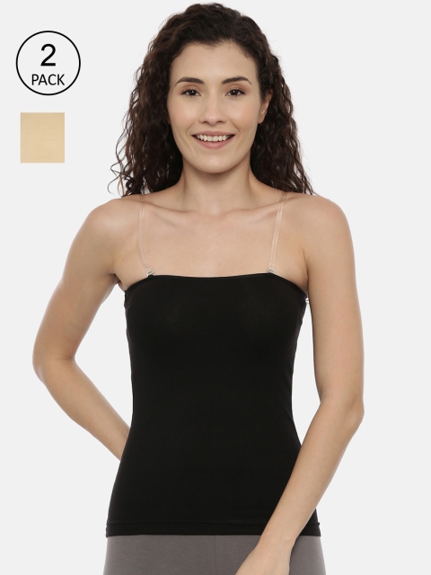 

GOLDSTROMS Women Black & Beige Pack Of 2 Solid Camisoles
