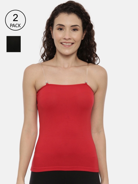 

GOLDSTROMS Women Black & Red Pack Of 2 Solid Camisoles