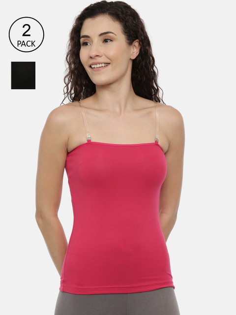

GOLDSTROMS Women Pink & Black Pack Of 2 Solid Camisoles