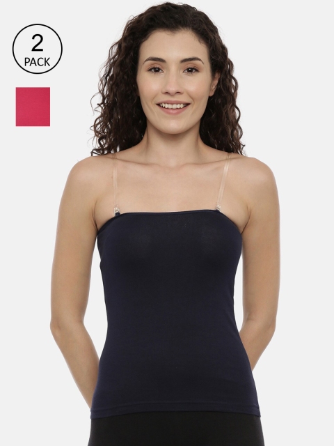 

GOLDSTROMS Women Navy Blue & Fuchsia Pack Of 2 Solid Camisoles