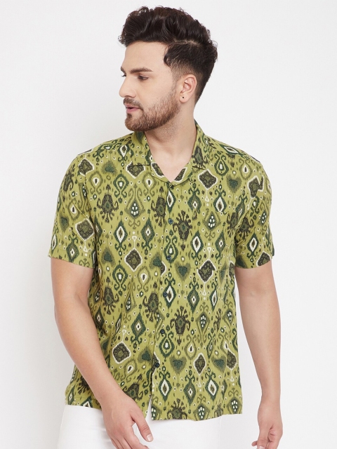 

even Men Green Slim Fit Printed Casual Shirt