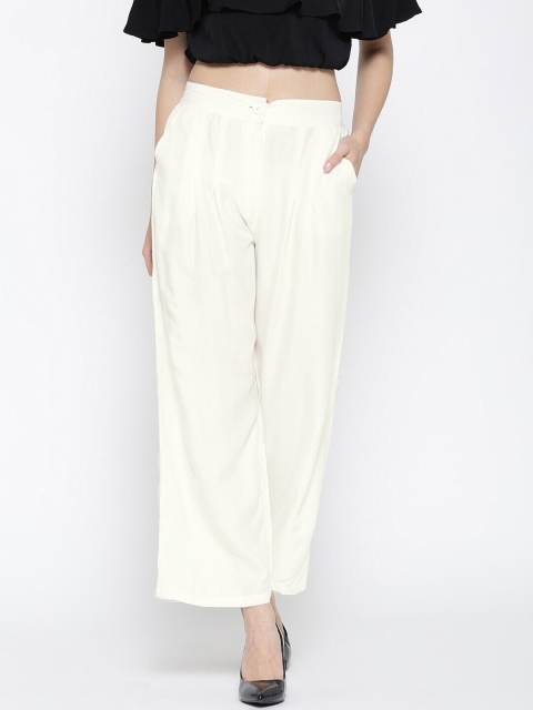 

Sera Women Off White Solid Wide Leg Palazzo
