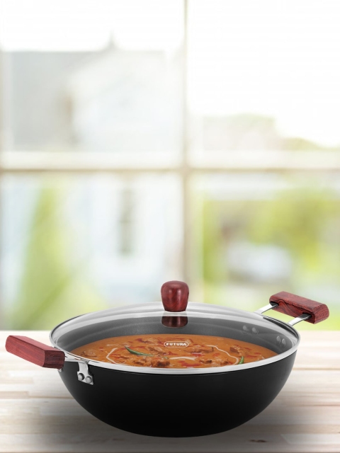 

Hawkins Black Solid Futura Nonstick Deep Kadhai With Glass Lid