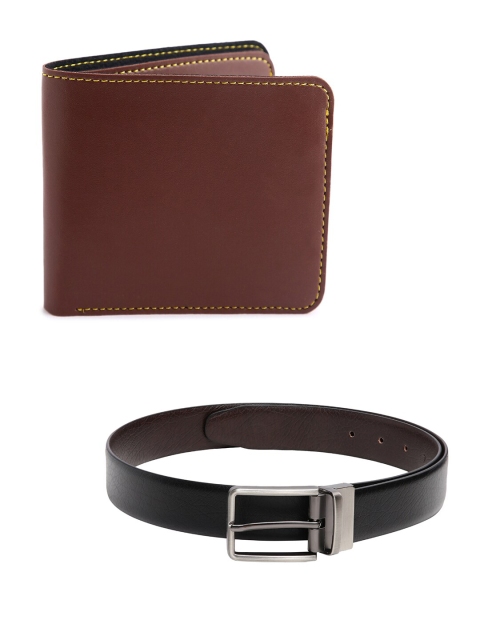 

CRUSSET Men Black & Brown Belt & Wallet Combo