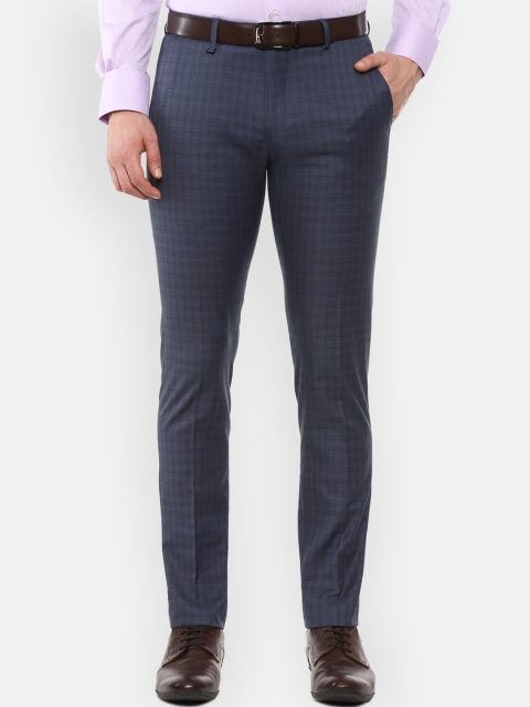 

Van Heusen Men Navy Blue Checked Slim Fit Trousers