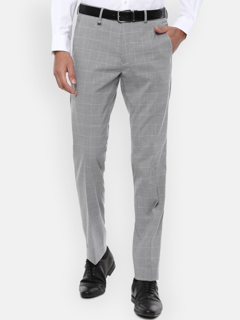 

Van Heusen Men Grey Checked Slim Fit Trousers