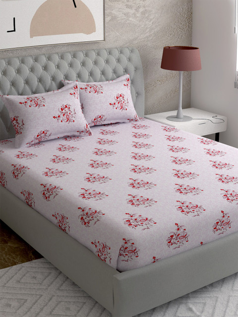 

EverHOME Pink & Red Ethnic Motifs Cotton 210 TC Queen Bedsheet with 2 Pillow Covers