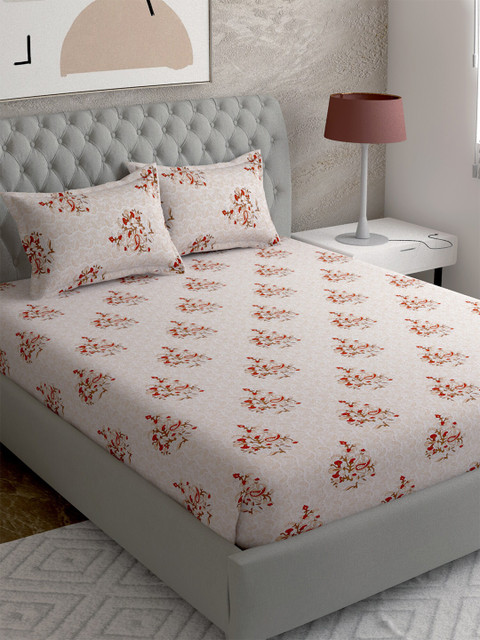 

EverHOME Beige & Red Floral 210 TC Queen Bedsheet with 2 Pillow Covers