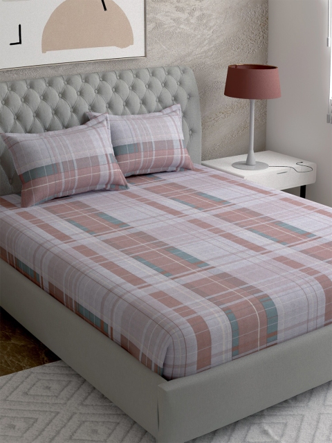 

EverHOME Pink & Grey Geometric Cotton 210 TC Queen Bedsheet with 2 Pillow Covers