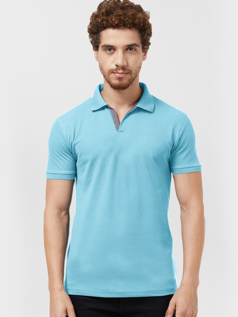 

Wear Your Opinion Men Turquoise Blue Polo Collar Pockets T-shirt