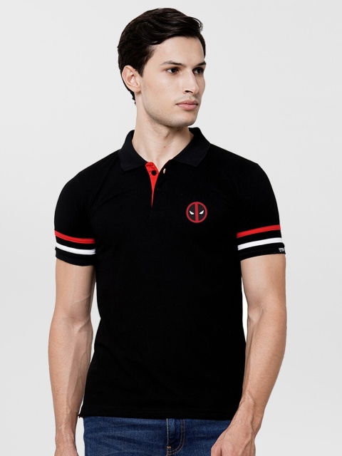 

Wear Your Opinion Men Black Polo Collar Applique T-shirt