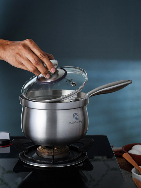 

The Indus Valley Silver-Toned Stainless Steel Sauce Pan With Lid