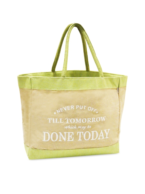 

earthbags Beige Printed Oversized Shopper Tote Bag with Cut Work
