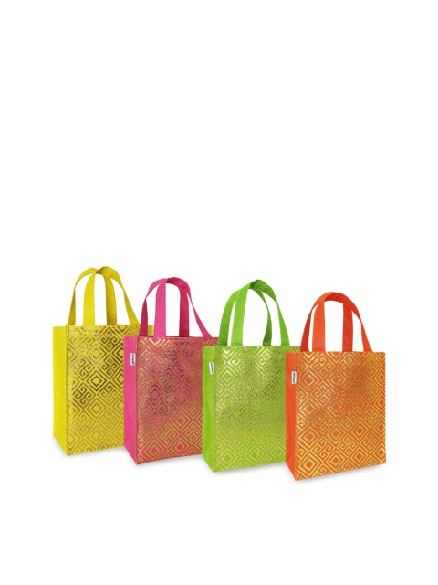 

earthbags Pack of 4 Foil Printed Shopper Tote Bag, Multi