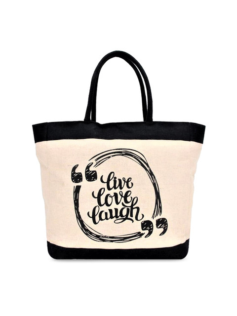 

earthbags Beige & Black Printed Shopper Tote Bag