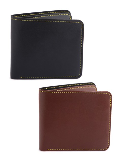 

CRUSSET Men Pack Of 2 Black & Brown Two Fold Wallets