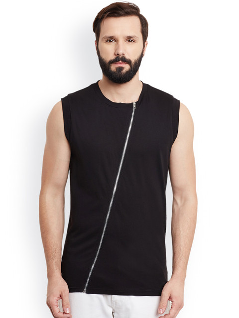 

GRITSTONES Men Black Solid Round Neck Sleeveless T-shirt