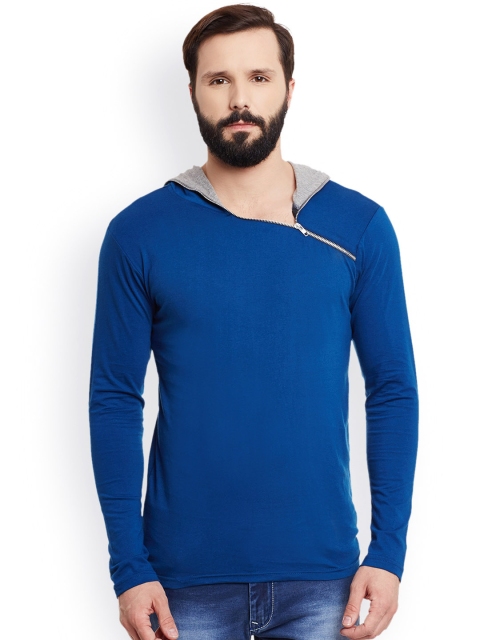 

GRITSTONES Men Blue Solid Hooded T-shirt