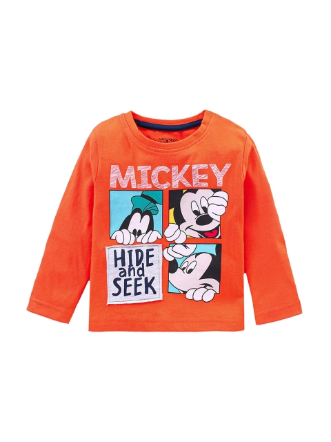 

Disney Boys Orange & Blue Mickey Mouse Printed Pure Cotton T-shirt with Joggers