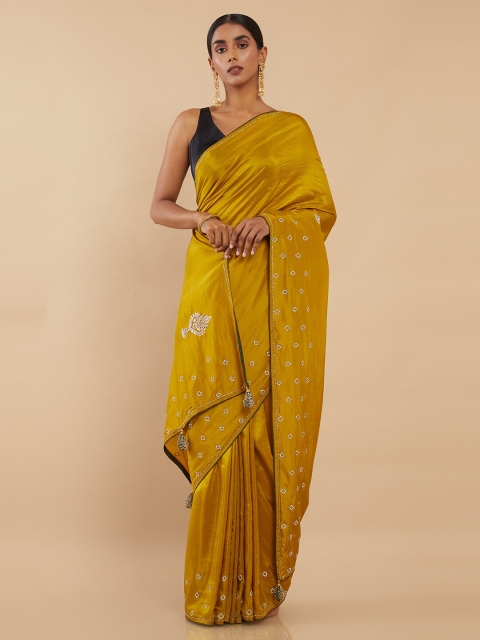 

Soch Green & Mustard Embellished Silk Blend Saree