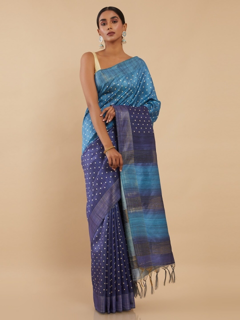 

Soch Blue Jute Silk Polka Dots Printed Saree