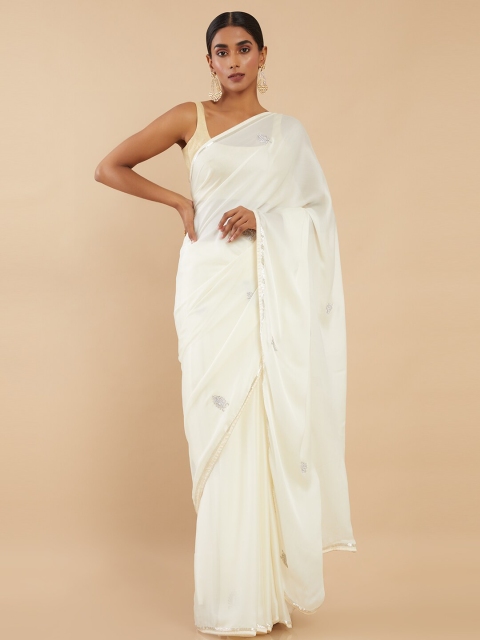 

Soch Cream-Coloured Satin Saree