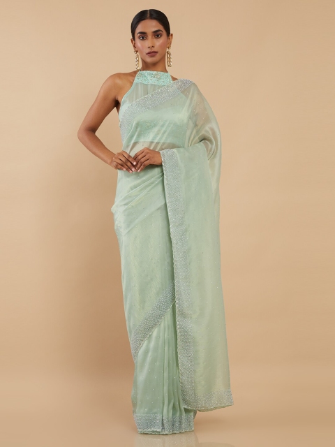 

Soch Green Embellished Beads and Stones Net Saree