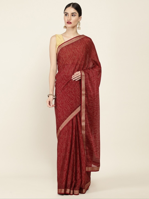 

Soch Maroon & Gold-Toned Floral Saree