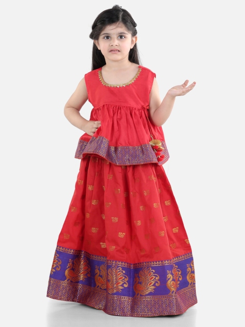 

BownBee Girls Red & Blue Ready to Wear Lehenga