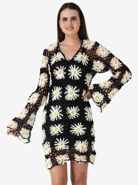 

Diwaah Black & White Floral Pure Wool Sheath Dress