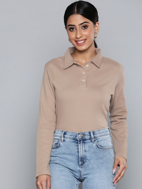 

VividArtsy Brown Tube Collared Top