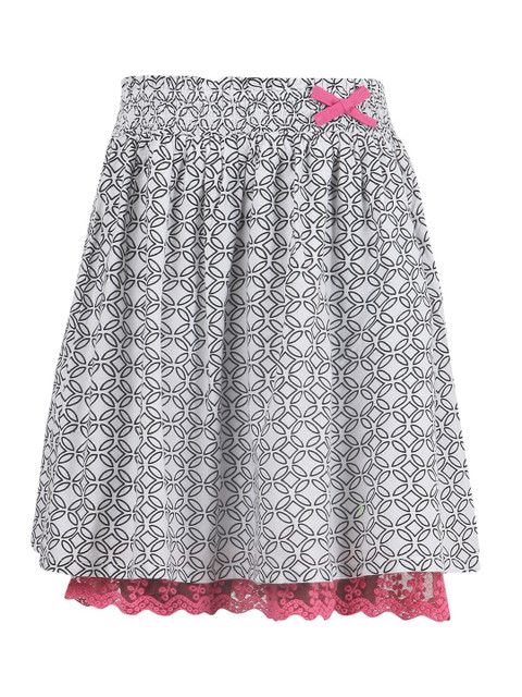 

Miyo Girls White & Black Printed Layered Pure Cotton A-Line Skirt