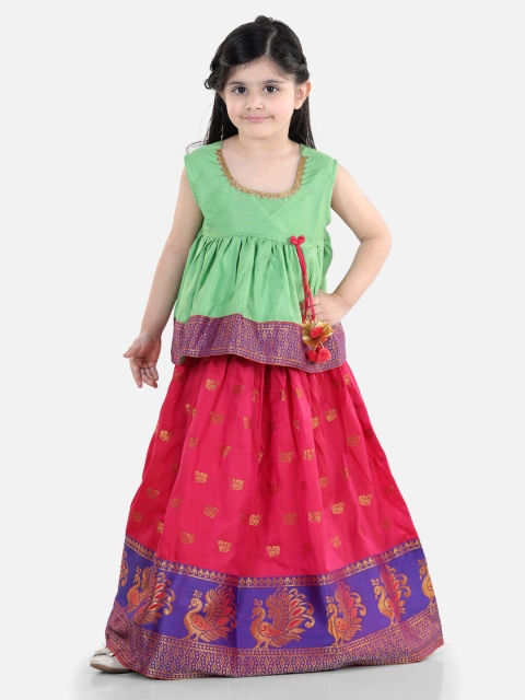 

BownBee Girls Green & Red Ready to Wear Lehenga Choli