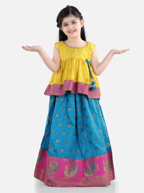 

BownBee Girls Yellow & Blue Ready to Wear Lehenga & Flared Choli