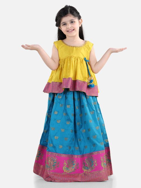 

BownBee Girls Yellow & Blue Ready to Wear Lehenga & Blouse