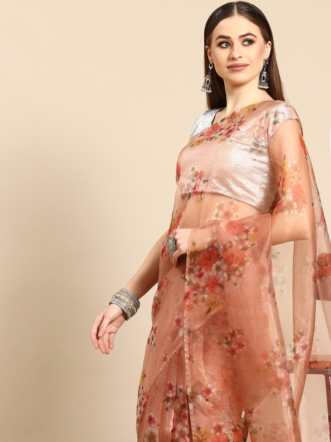 

Anouk Peach-Coloured Floral Organza Saree