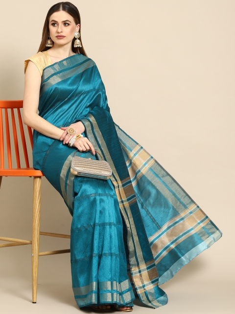 

Anouk Teal & Gold-Coloured Woven Design Silk Blend Saree