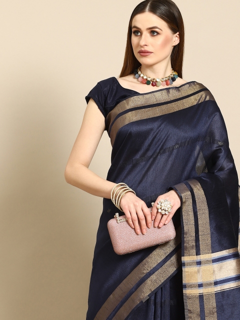 

Anouk Navy Blue & Gold-Coloured Woven Design Silk Blend Saree