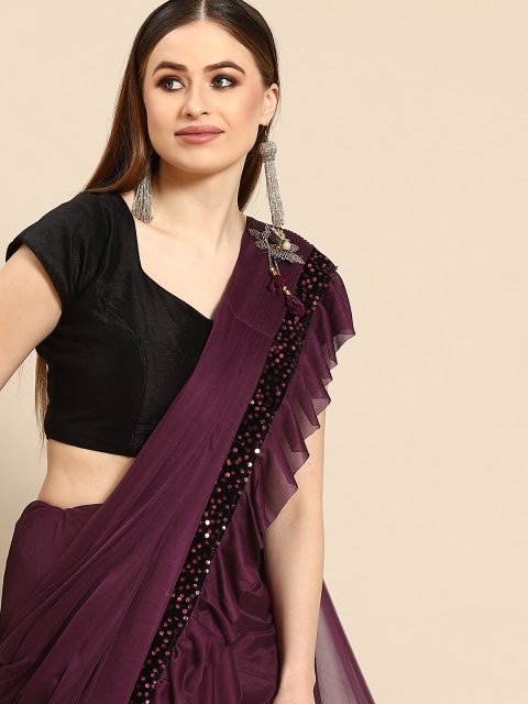 

Anouk Burgundy Ruffled Saree