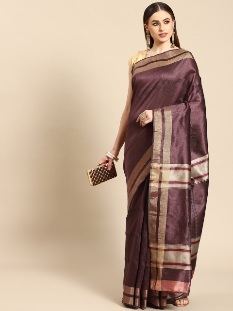 

Anouk Burgundy & Gold-Toned Silk Blend Solid Saree