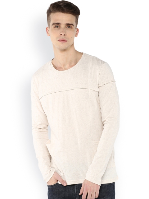 

Atorse Men Off-White Solid Round Neck T-shirt